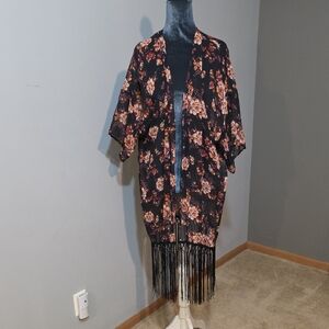 Gypsies & Moondust Floral Kimono Jacket with Fringe